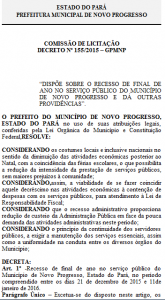 Edital deixado na Prefeitura co recesso até dia 11 de Janeiro de 2016.