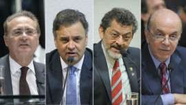Renan, Aécio, Paulo Rocha (líder do PT) e Serra, alguns dos senadores atuais. © Foto: Fornecido por BBC