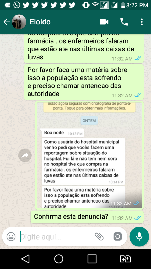 Mensagens enviada ao Secretário sem resposta