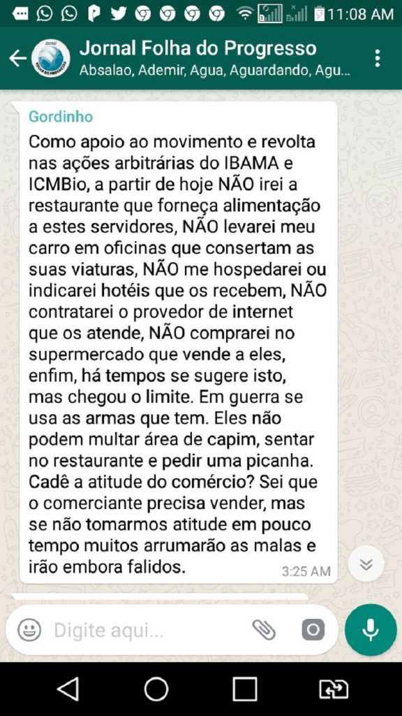 Postagem no WhatsApp