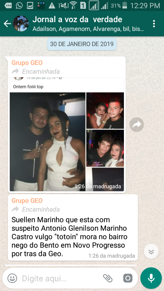 Divulgação feita pelo Grupo Geo apontando os suspeitos(Foto:Reprodução whatsapp) 