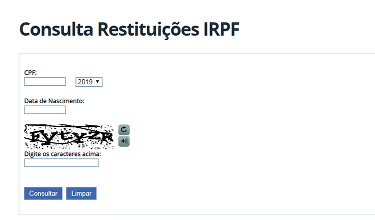 Consulta IRPF 2019 — Foto: Reprodução