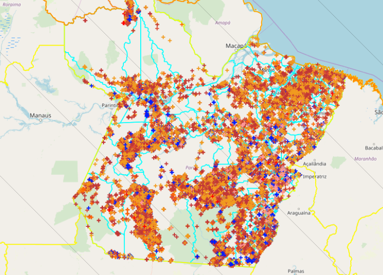  Mapa de focos de queimadas no estado do Pará | Foto: Inpe 