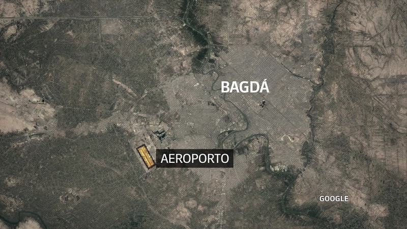  Mapa mostra localização do aeroporto de Bagdá, onde ocorreu o bombardeio — Foto: Reprodução/GloboNews