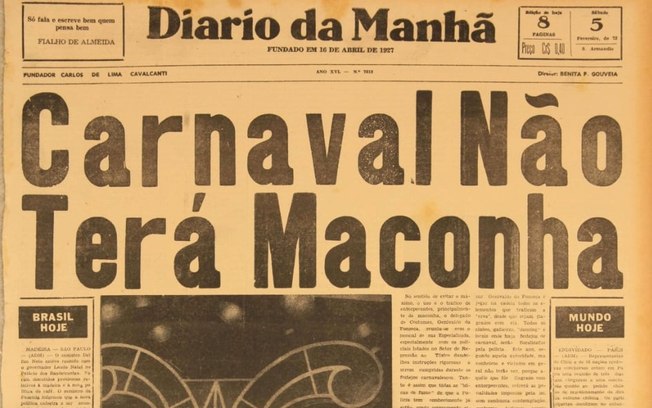 Histórico: repressão na folia é antiga manchete de jornal com fala(Foto:Hemeroteca )Nacional
