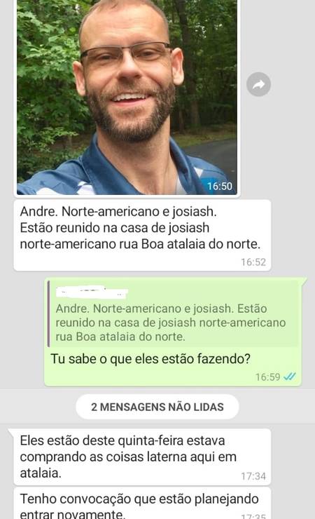  Troca de mensagens entre lideranças indígenas sobre as reuniões de Andrew Foto: Reprodução