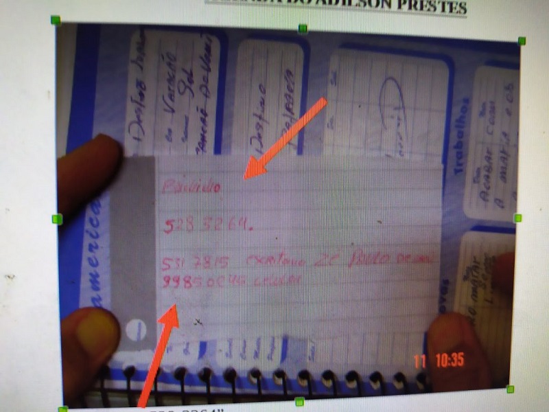 Na agenda de Prestes, o telefone do suposto mandante da morte dele (Foto:Reprodução)