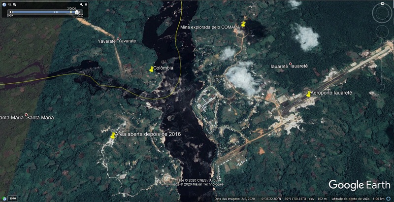 Iauaretê em três tempos no Google Earth: 2020, 2016 e 2004.Mapas: Reprodução/Google Earth