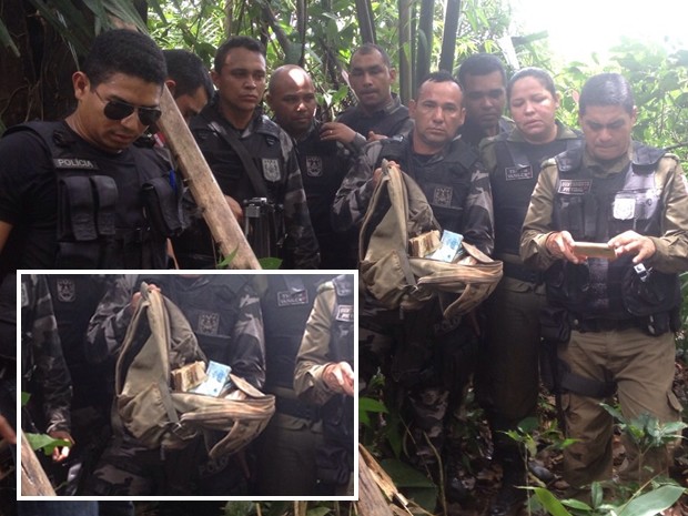 Parte do dinheiro foi recuperado e levado pelas policias Civil e Militar (Foto: Divulgação/Polícias Civil e Militar)