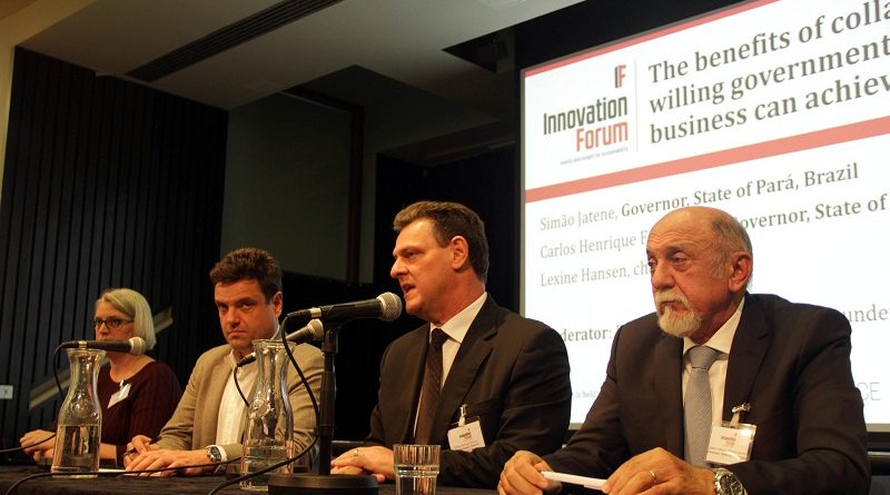 Os governos do Pará e de Mato Grosso estiveram juntos, na tarde desta quarta-feira (15), em dois eventos realizados em Londres, no Reino Unido, para apresentar os esforços que vêm sendo feitos para derrubar o desmatamento e fortalecer cadeias produtivas com base sustentável, demonstrando assim o potencial de investimento nos dois estados. As reuniões registraram presença de mais de 100 especialistas, investidores, presidentes de instituições financeiras e de fundos de financiamento de projetos sustentáveis, além de representantes de empresas globais da cadeia de abastecimento alimentar e que querem apoiar projetos voltados para o incremento da sustentabilidade na Amazônia. O embaixador do Brasil no Reino Unido, Eduardo dos Santos, acompanhou os encontros, assim como o vice-governador de Mato Grosso, Carlos Henrique Fávaro, que também participou dos debates.

FOTO: DANIEL NARDIN / SECOM
DATA: 15.11.2017
LONDRES - REINO UNIDO