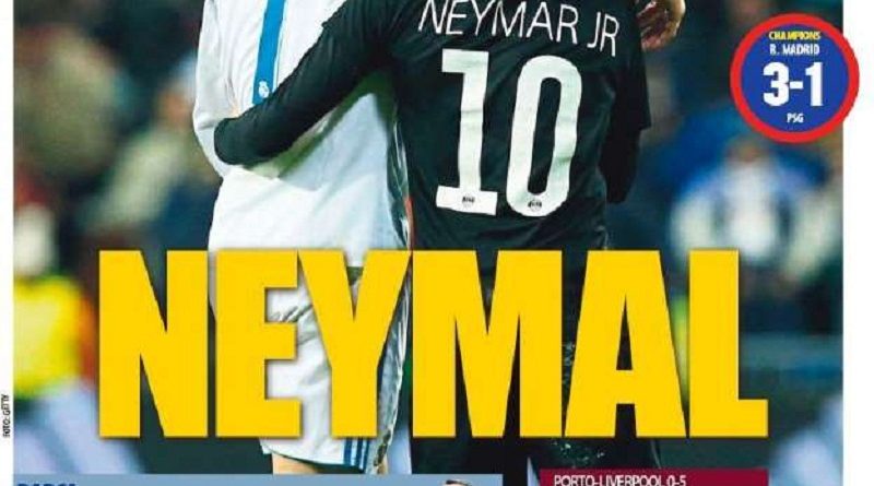 Neymar, durante a partida entre Real Madrid e Paris Saint-Germain (Foto Getty Images )