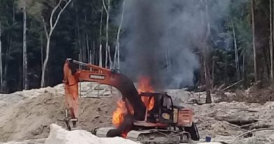 Maquina usada para extrair ouro foi destruida pro fiscais ambientais na Flona Crepori(Foto:WhatsApp)