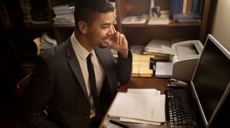 successful modern lawyer in office