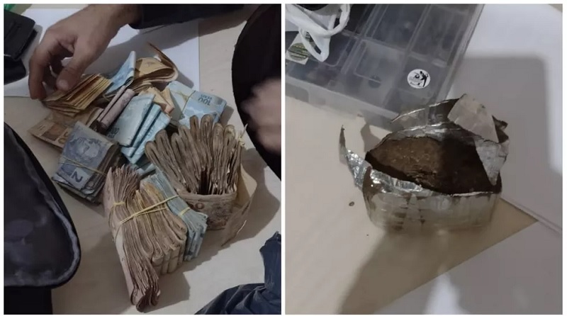  Mais de R$ 42 mil e maconha foram encontradas pela Polícia após revista — Foto: Reprodução/Redes sociais