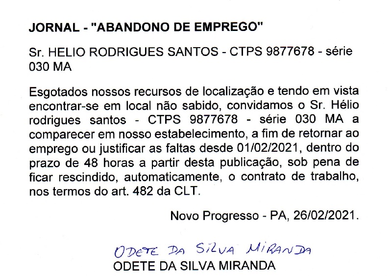 ABANDO EMPREGO ODETE