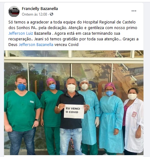 Morador de Novo Progresso vence a doença em tratamento no Hospital de Castelo de Sonhos(Foto:Facebook)