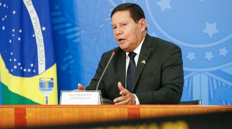 O vice-presidente da república, General Hamilton Mourão, durante entrevista coletiva à imprensa no Palácio do Planalto