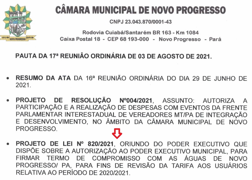 Pauta Camara Municipal Novo Progresso