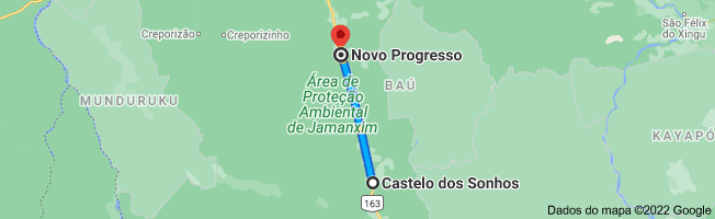 Trecho que normalmente o motorista faria em 2 h 25 min (154,2 km) via BR-163 leva mais de 5 horas (foto:Google)