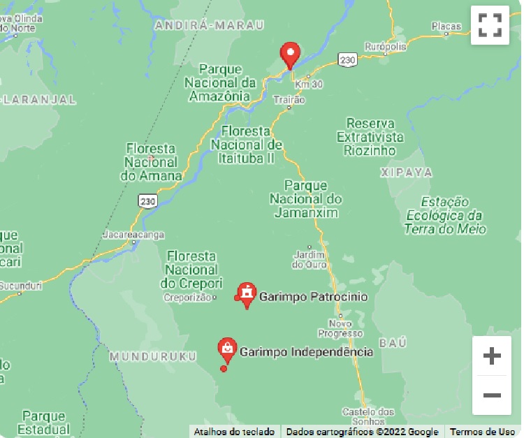 Localização do Garimpo (Foto:Google)