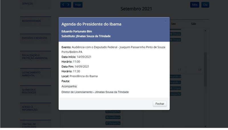 Na agenda de Bim, o registro da conversa com o deputado Passarinho.