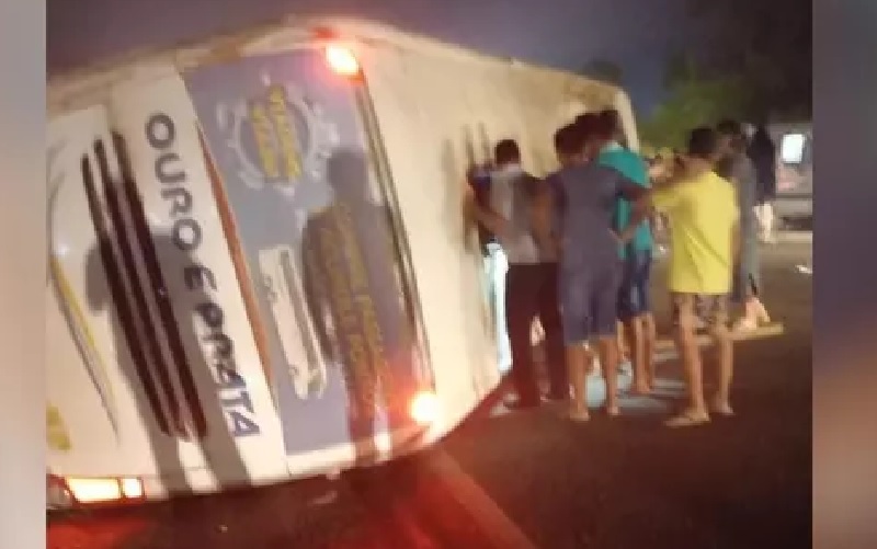 Ônibus da empresa Ouro e Prata capotou na rodovia(Foto: Reprodução)