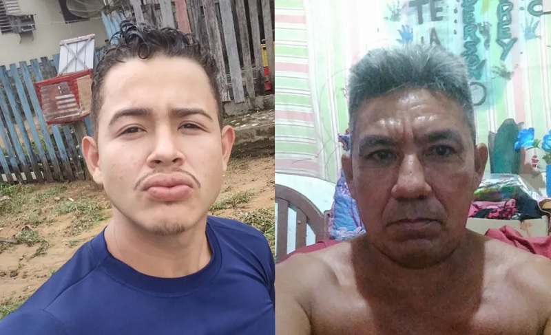 Mailson dos Santos Reis (de camisa azul), e o pai Maia Rossio Reis, morreram com queda da castanheira na BR-156 — Foto: Reprodução/Facebook 