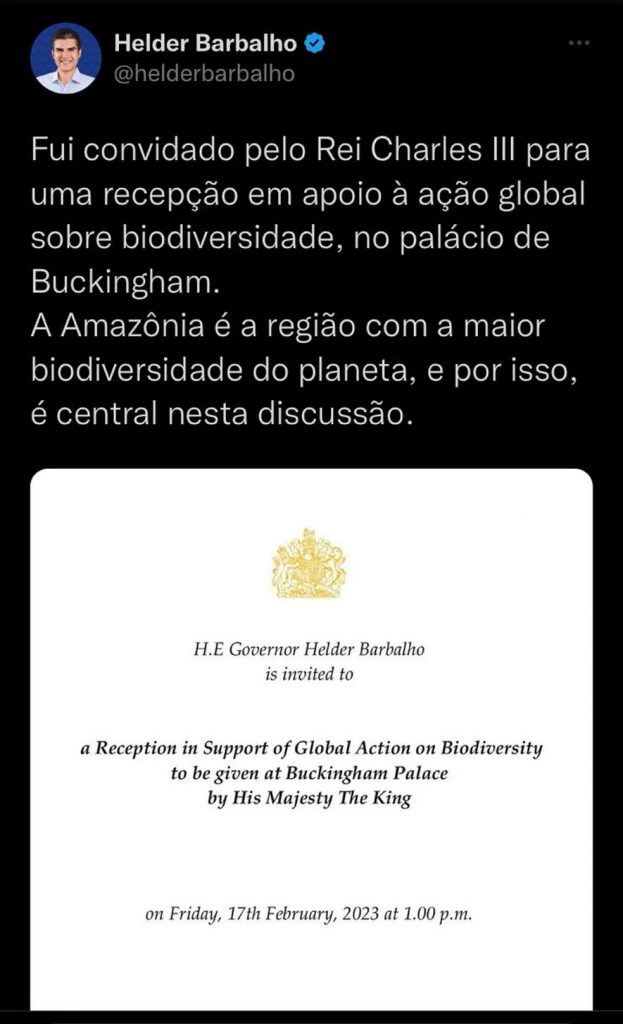 Publicação de Helder anuncia convite de Charles lll. — Foto: Reprodução / Redes sociais 