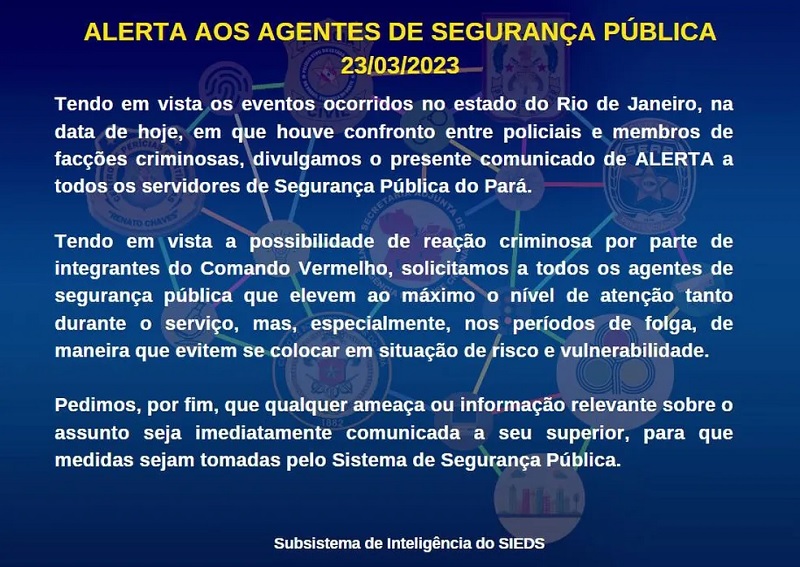  O comunicado do governo do Pará para os servidores da Segurança Pública — Foto: Reprodução — Foto: Reprodução
