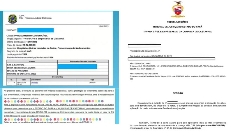 Decisões de 2018 e 2023, respectivamente, sobre o fornecimento do Modulen, que deve ser feito pelo estado e município. — Foto: Bruna Melo/Arquivo pessoal