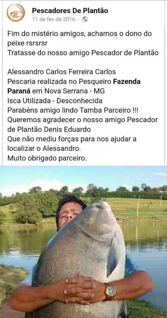Na publicação, a pesca é atribuída a um pescador local identificado como Alessandro Carlos Ferreira. 📷 |(Reprodução/ Facebook)