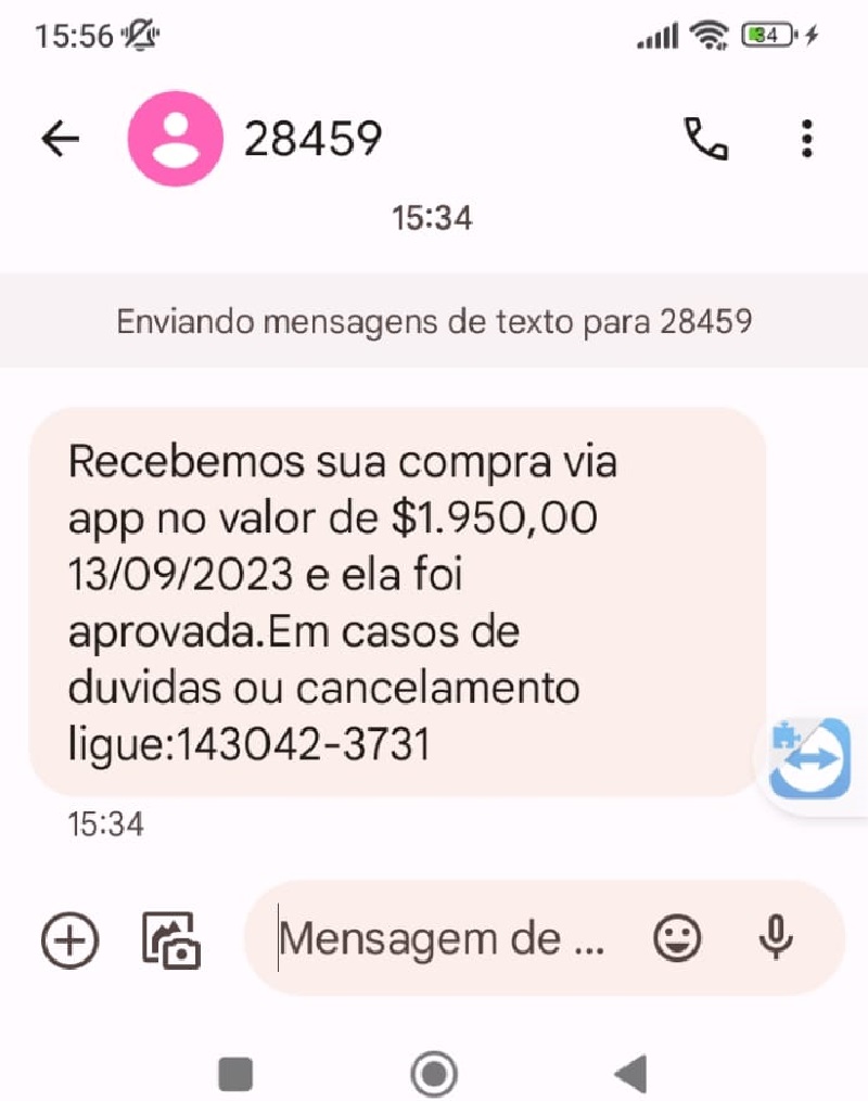 Mensagem (SMS)enviada por falsário golpista no celular da vitima.