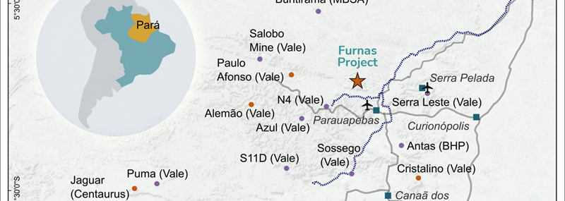 Mapa com localização do projeto de cobre Furnas de parceria entre Vale e Ero Copper-(Foto>Reprodução)