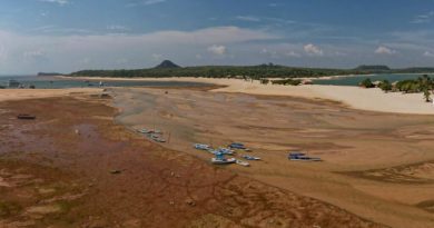 Paisagem atual Alter do Chão mostrando os impactos da estiagem do rio Tapajós.