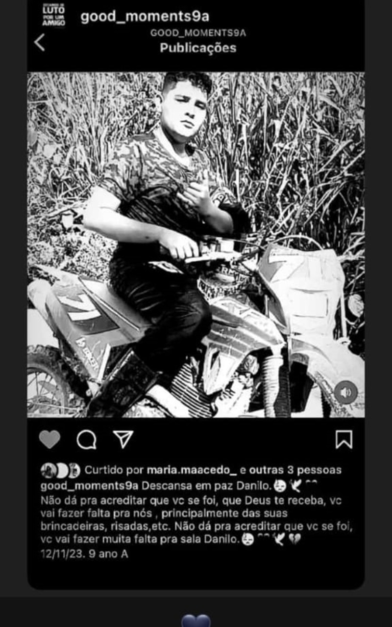 Danilo Silva Bardacon de 14 anos, era filho do motorista e bateu a cabeça vindo a óbito. (Foto:Instagram)