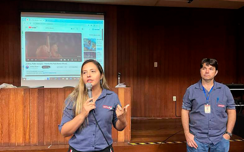 Adriane Moraes e Clovis Carneiro, fiscais agropecuários da gerência de educação sanitária da Adepará