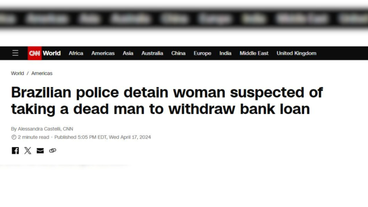 CNN Internacional repercute caso de mulher que levou morto a banco no Rio de Janeiro  Crédito: Reprodução/CNN Internacional