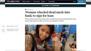 The Times repercute caso de mulher que levou morto a banco no Rio de Janeiro  Crédito: Reprodução/The Times