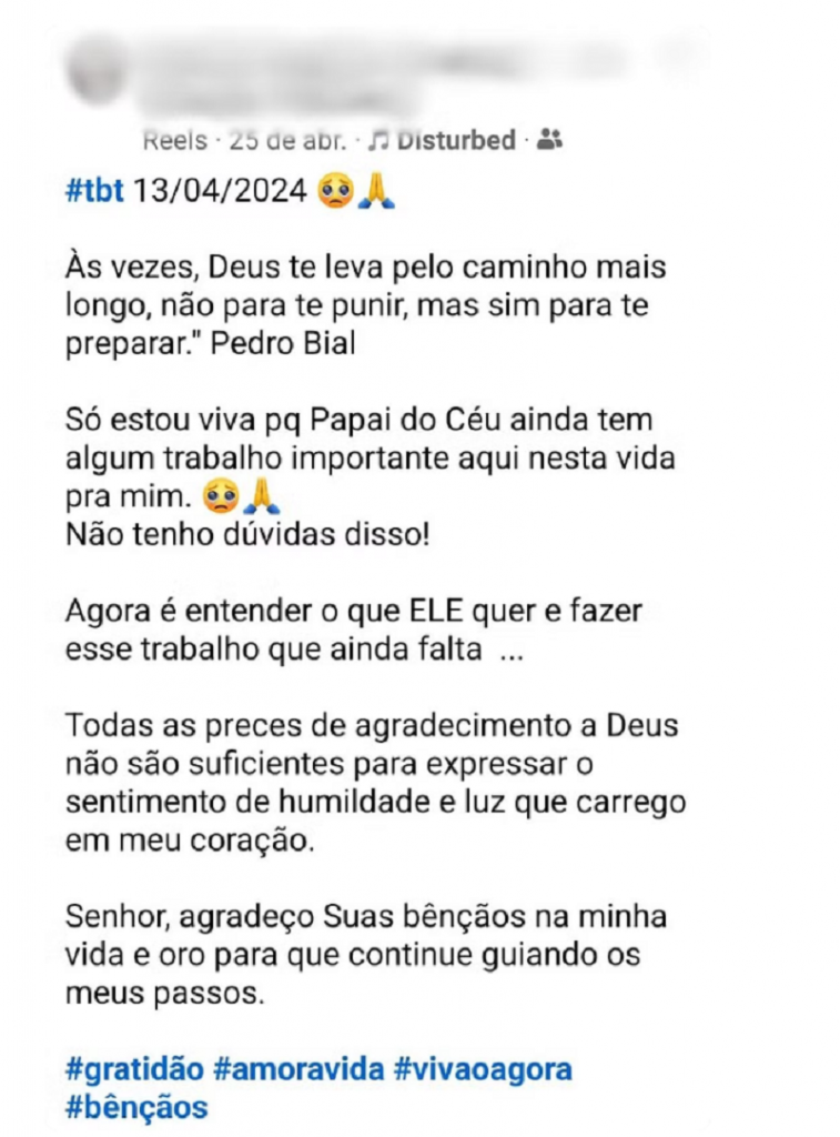 Publicação feita pela ciclista na rede social. — Foto: Redes Sociais | Divulgação