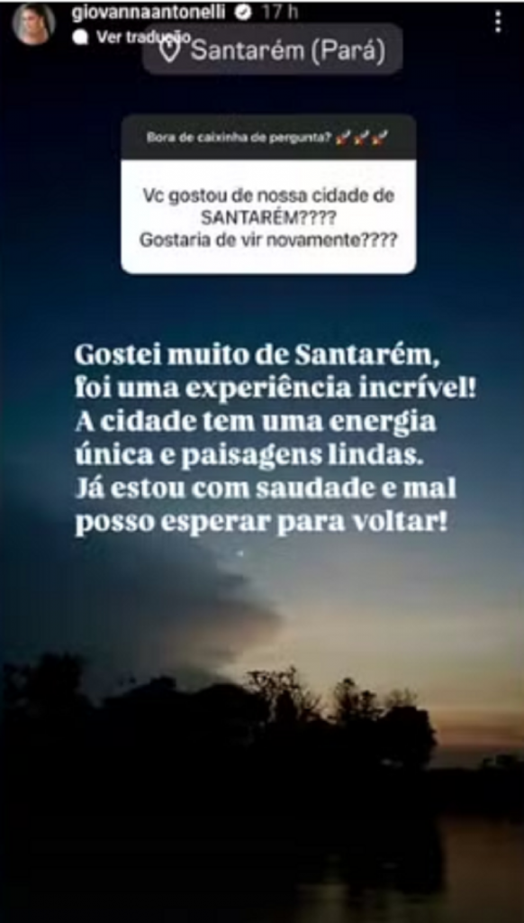 Giovanna Antonelli falou sobre saudades de Santarém — Foto: Redes Sociais