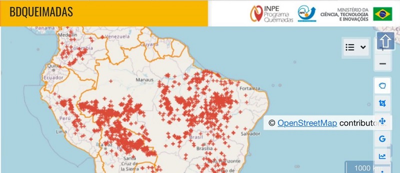 Mapa de focos de queimada (INPE)