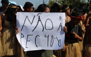 Manifestantes indígenas protestam contra o marco temporal na BR-174 (Foto: CIR)