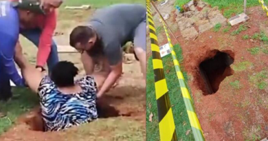 mulher cai cemitério