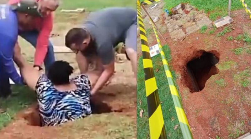 mulher cai cemitério