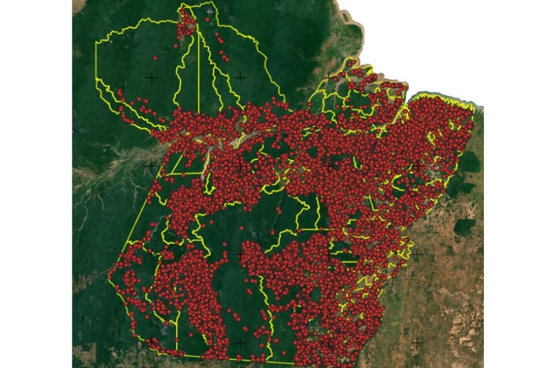  Mapa de focos de incêndio no PA, de 27/8 a 13/11/2024