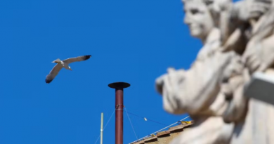 Bombeiros instalam chaminé na Capela Sistina — Foto: Guglielmo Mangiapane/Reuters