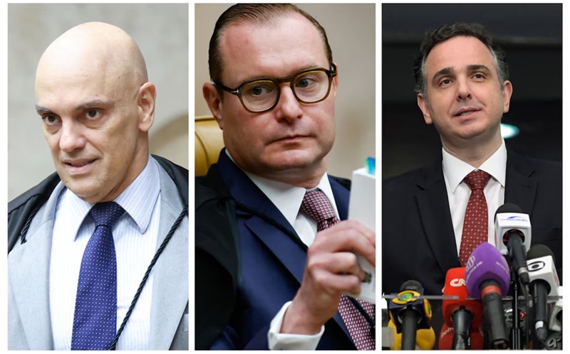  Alexandre de Moraes, Cristiano Zanin e Rodrigo Pacheco estariam em lista apreendida com investigados, segundo a PF. Foto: Antonio Augusto/STF, Wilton Júnior/Estadão e Saulo Cruz/Agência Senado 