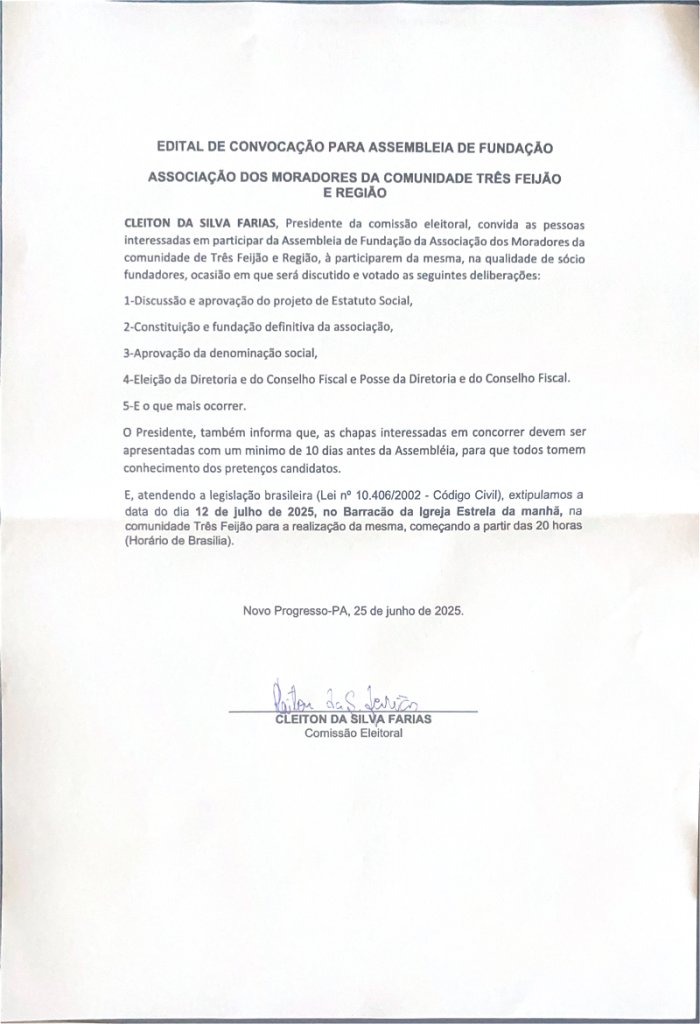 EDITAL DE CONVOCAÇÃO PARA ASSEMBLEIA DE FUNDAÇÃO