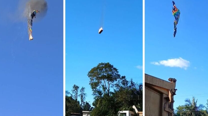 balão pega fogo no ar e cai