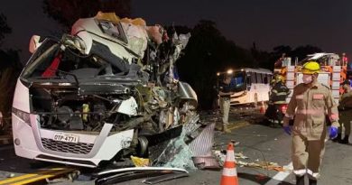 Acidente entre micro-ônibus e caminhão na BR-153, em Porangatu — Foto: — Fotos: Divulgação/Corpo de Bombeiro